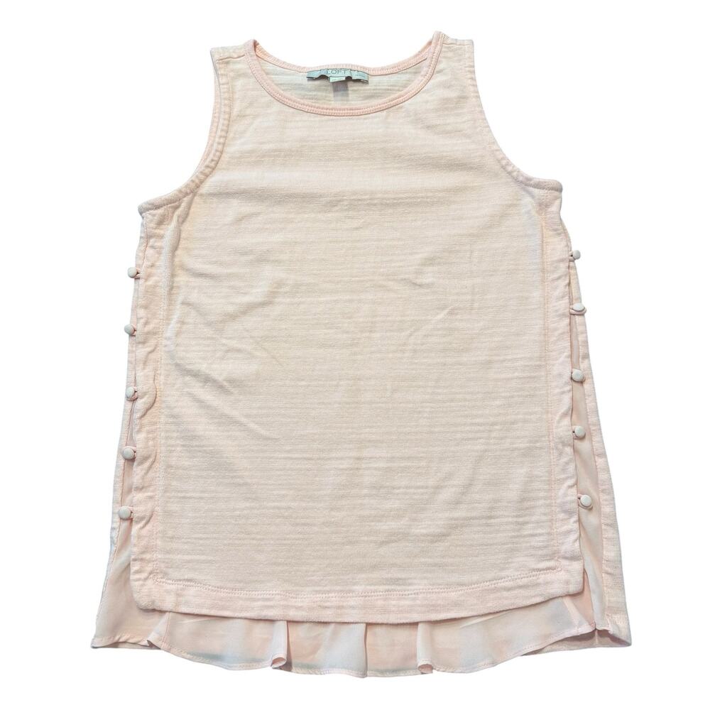 LOFT pale pink cotton tank with semisheer bottom layer, side buttons, Size XSP
